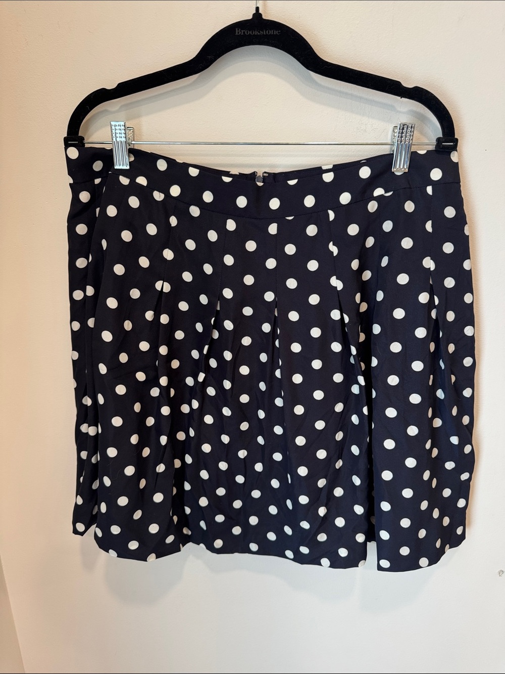 J.Crew Navy Blue White Polka Dot Pleated Skirt Size 12 Classic Preppy